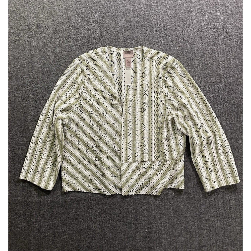 Chicos Blazer Easywear Womens Cream Artisan Jacket Size 0 Striped Lace Open